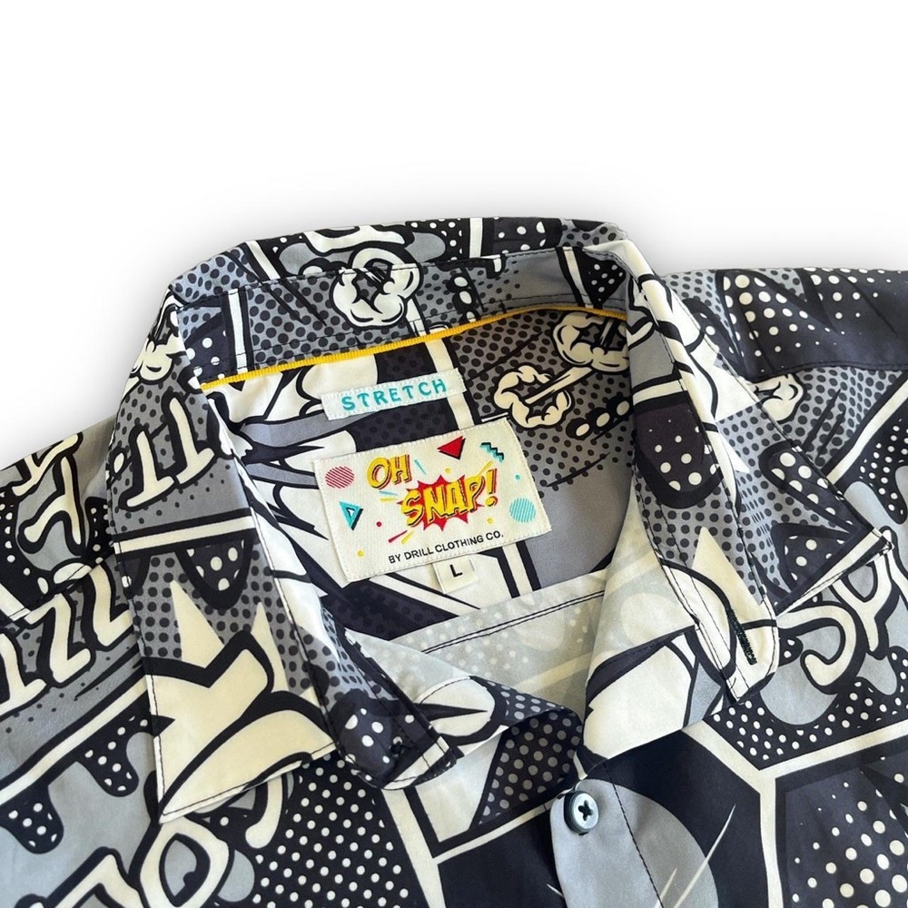 Black & White Button Down Comic Strip Party Shirt - image 3
